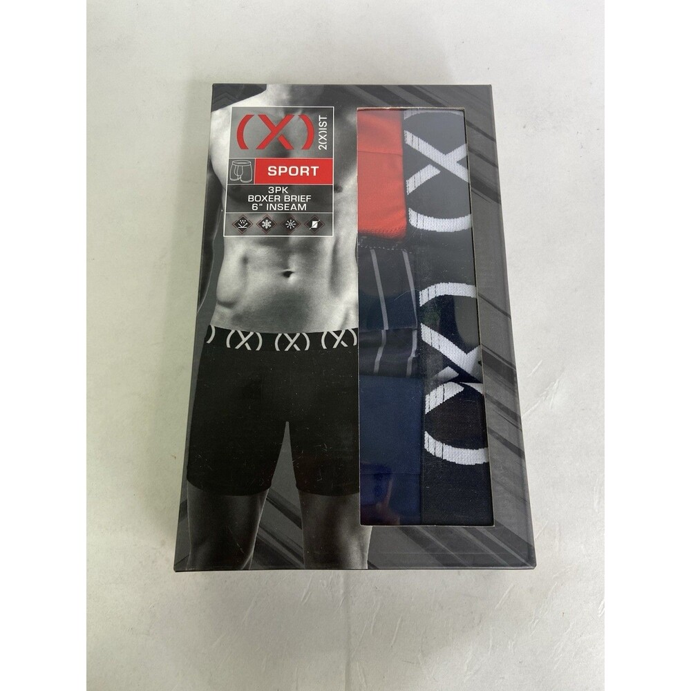 2XIST Sport 3 Pack Boxer Briefs 6in Inseam Underwear Multicolor Mens Size S